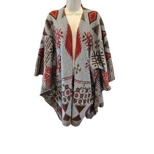 OS American eagle blanket shawl winter colors warm cozy cabin aztec sweater EUC